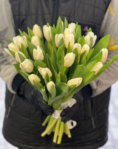 Букет белых тюльпанов "Силбер" заказать и купить в интернет-магазине с доставкой по Баксану